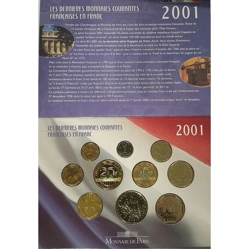 Set últimas monedas circulantes  Francia 2001 BU