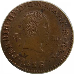 Fernando VII  3 Maravedís de Pamplona del 1826 EBC + 