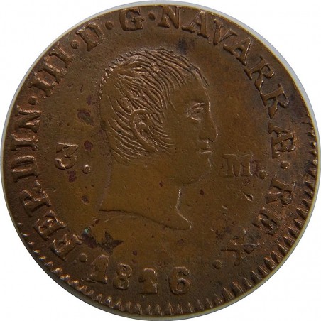 Fernando VII  3 Maravedís de Pamplona del 1826 EBC + 