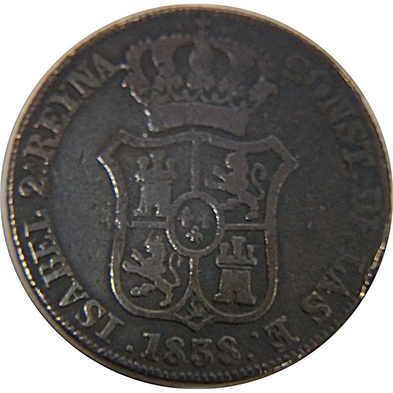 Isabel II 3 Quartos 1838 Principado de Cataluña