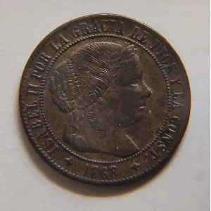 Isabel 2ª Medio Céntimo de Escudo Jubia 1868 S/C