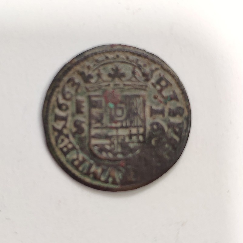 Felipe IV 16 Maravedís 1663 de Segovia y ensayador R