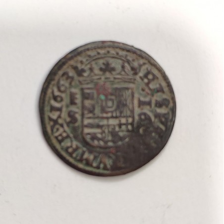 Felipe IV 16 Maravedís 1663 de Segovia y ensayador R