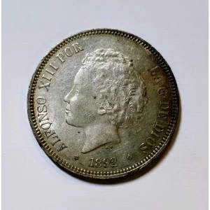 Alfonso XIII  5 Pesetas 1892 *18 *92 PGM S/C