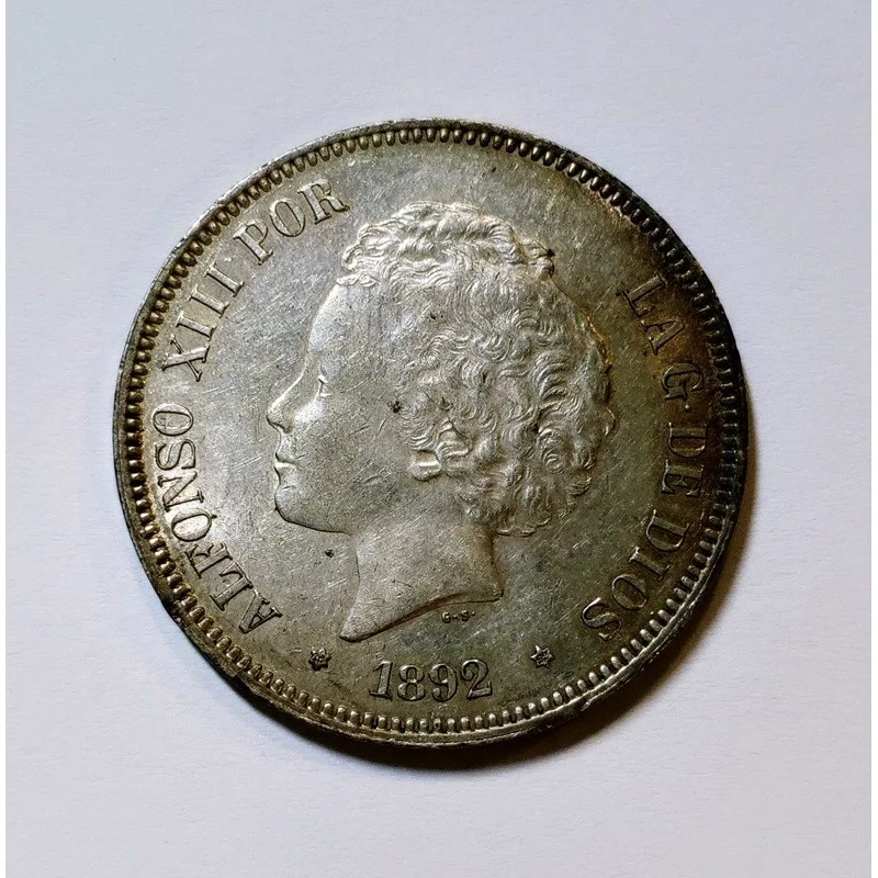 Alfonso XIII  5 Pesetas 1892 *18 *92 PGM S/C