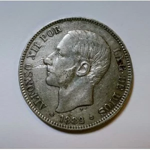 Alfonso XII 5 Pesetas 1882 sobre 81 *18*81