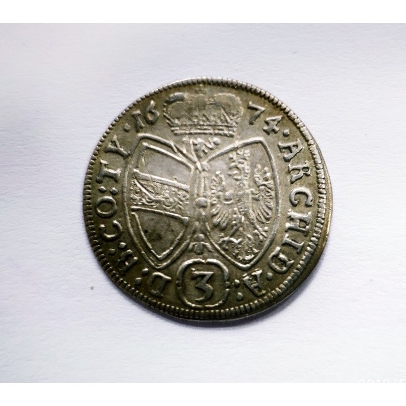 Leopoldo I de Habsburgo  3 Kreuzer del 1674  EBC