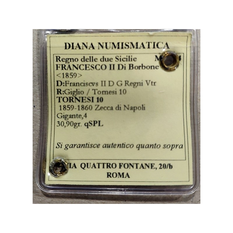 10 Tornesi Reino de Sicilia. Francesco II de Borbon 1859 ceca Napoles. CERTIFICADA  EBC/SC