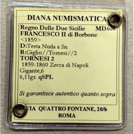 2 Tornesi Reino de Sicilia. Franciscuso II de Borbon 1859 ceca Napoles. CERTIFICADA  EBC