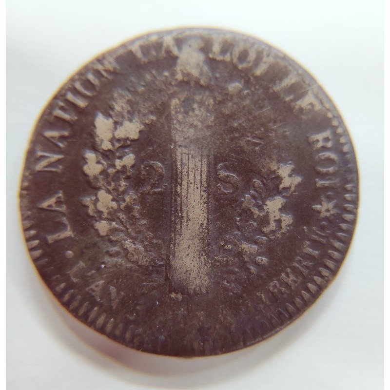 Francia Luis XVI  2 sols 1793 Strasburgo Km 612
