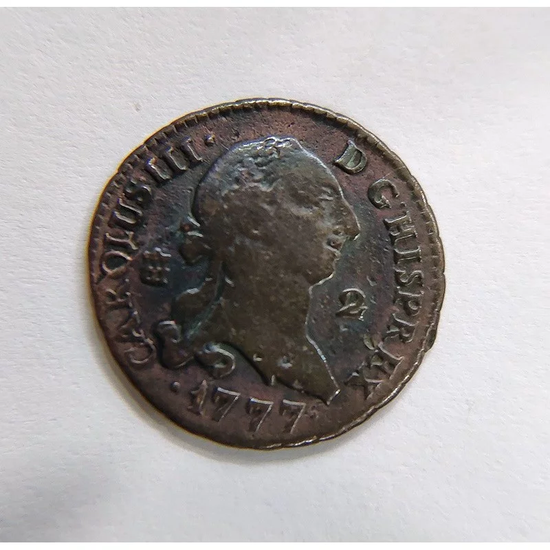 Carlos III 2 maravedis 1777 de Segovia Variante 