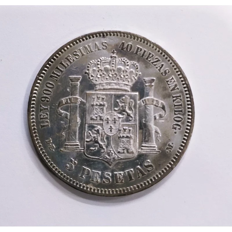 Alfonso XII  5 pesetas 1875 *18 *75 DEM Patina Irisada