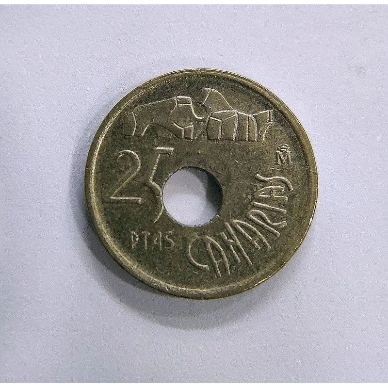 Variante 25 pesetas 1994 Canarias agujero desplazado