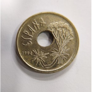 Variante 25 pesetas 1994 Canarias agujero desplazado