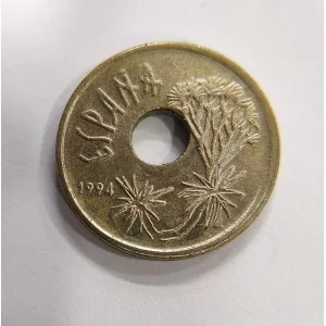 Variante 25 pesetas 1994 Canarias agujero desplazado