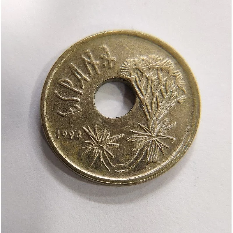 Variante 25 pesetas 1994 Canarias agujero desplazado