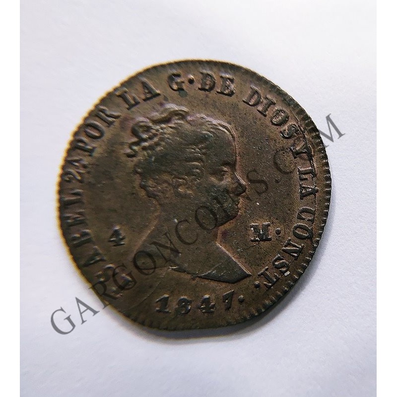 VARIANTE Isabel II 4 Maravedís Jubia 1847 Sin Circular y acuñacion con error