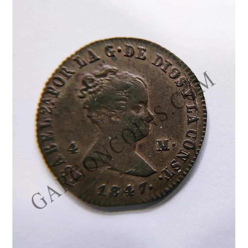 VARIANTE Isabel II 4 Maravedís Jubia 1847 Sin Circular y acuñacion con error