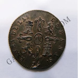 VARIANTE Isabel II 4 Maravedís Jubia 1847 Sin Circular y acuñacion con error