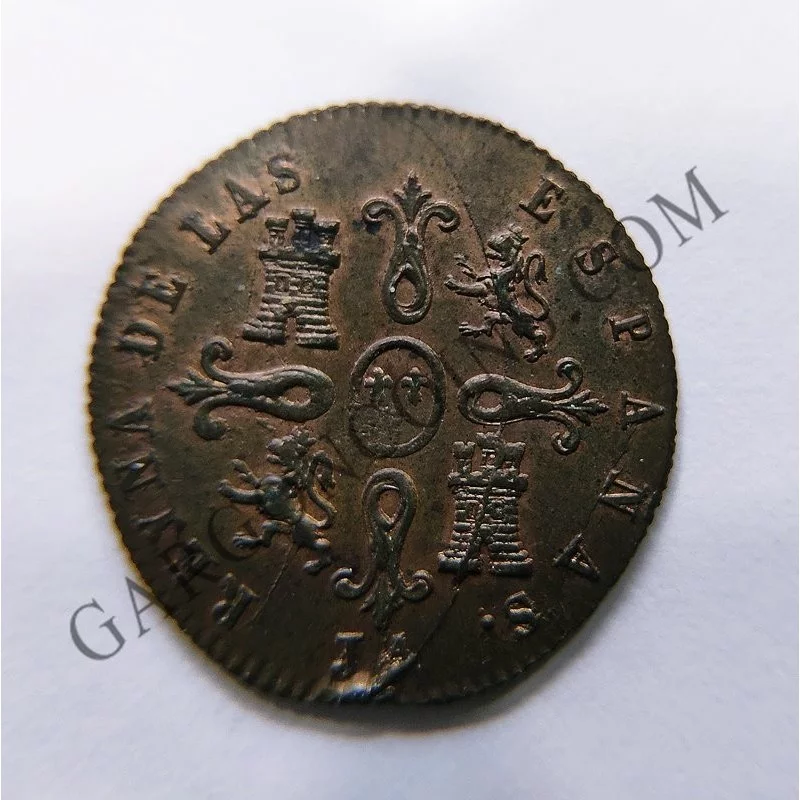 VARIANTE Isabel II 4 Maravedís Jubia 1847 Sin Circular y acuñacion con error