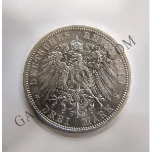 Prusia 3 Marcos 1910 A Wllheml  II  S/C