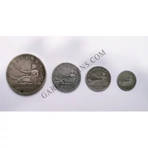Lote monedas 1ª República Española 5, 2, 1 peseta y 50 Centimos