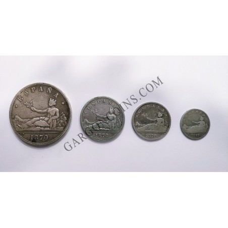 Lote monedas 1ª República Española 5, 2, 1 peseta y 50 Centimos