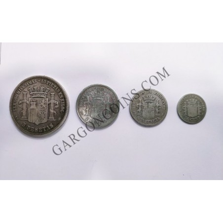 Lote monedas 1ª República Española 5, 2, 1 peseta y 50 Centimos