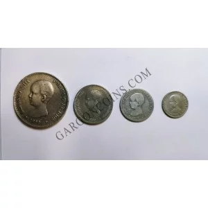 Lote de 5,2 ,1 peseta y 50 céntimos de Alfonso XIII pelon