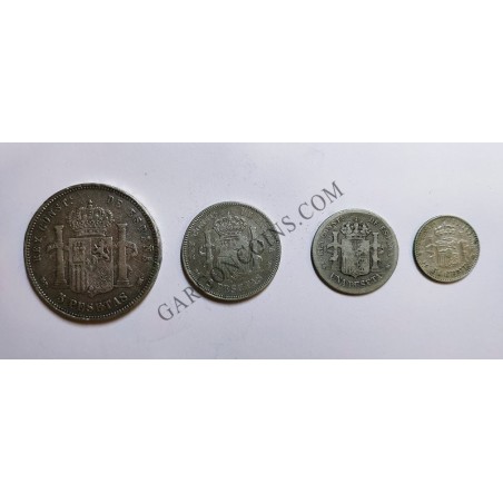 Lote de 5,2 ,1 peseta y 50 céntimos de Alfonso XIII pelon