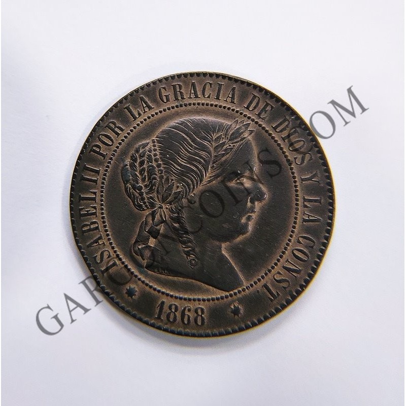 Isabel II  5 Céntimos de Escudo 1868 Barcelona OM  s/c