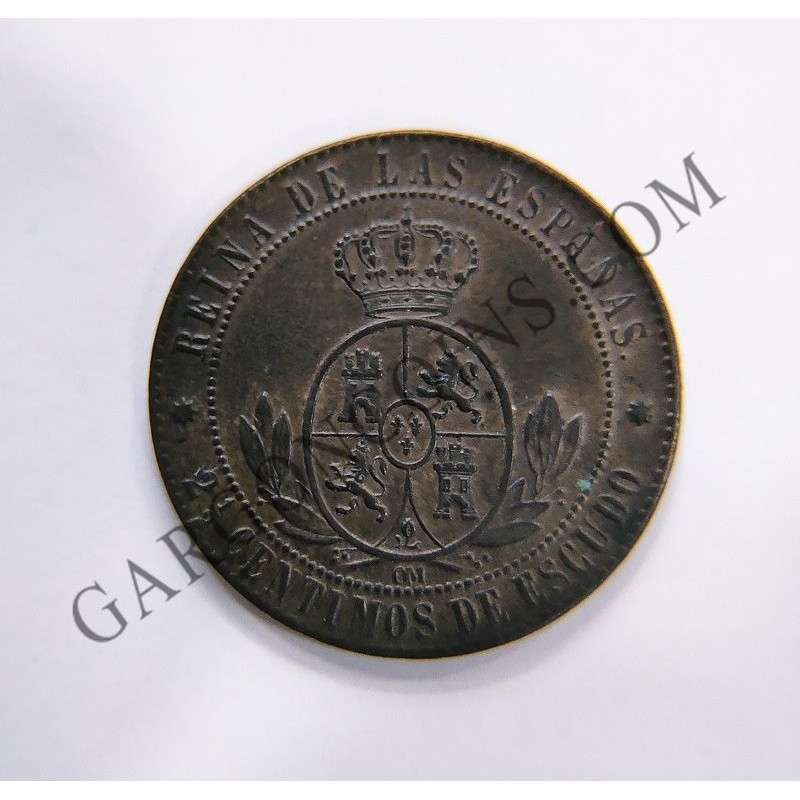 Isabel II 2 1/2 Centimos de Escudo Barcelona 1868 EBC+