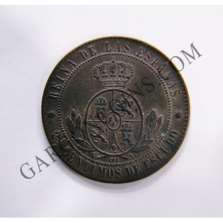 Isabel II 2 1/2 Centimos de Escudo Barcelona 1868 EBC+