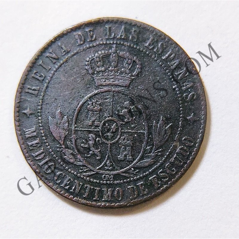 medio  céntimo de escudo de Isabel II de 1866 Jubia
