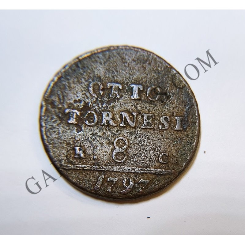 Italia Reino de Napoles Ferdinand IV 8 Tornesi 1797