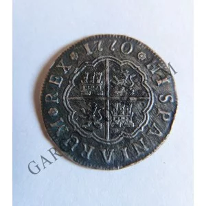 Carlos III 2 Reales sevilla CF 1770 Perdida por oxidación marina del  Peso a  3.86 gr