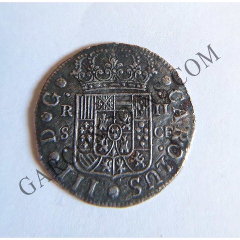 Carlos III 2 Reales sevilla CF 1770 Perdida por oxidación marina del  Peso a  3.86 gr