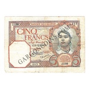 Billete 5 Francs 23-12-1926 C Argelia Pick 77a