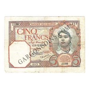 Billete 5 Francs 23-12-1926 C Argelia Pick 77a