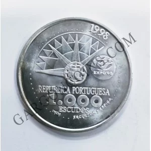 Portugal 1000 Escudos Expo 98 Año Internacional de los Oceanos KM707 Plata