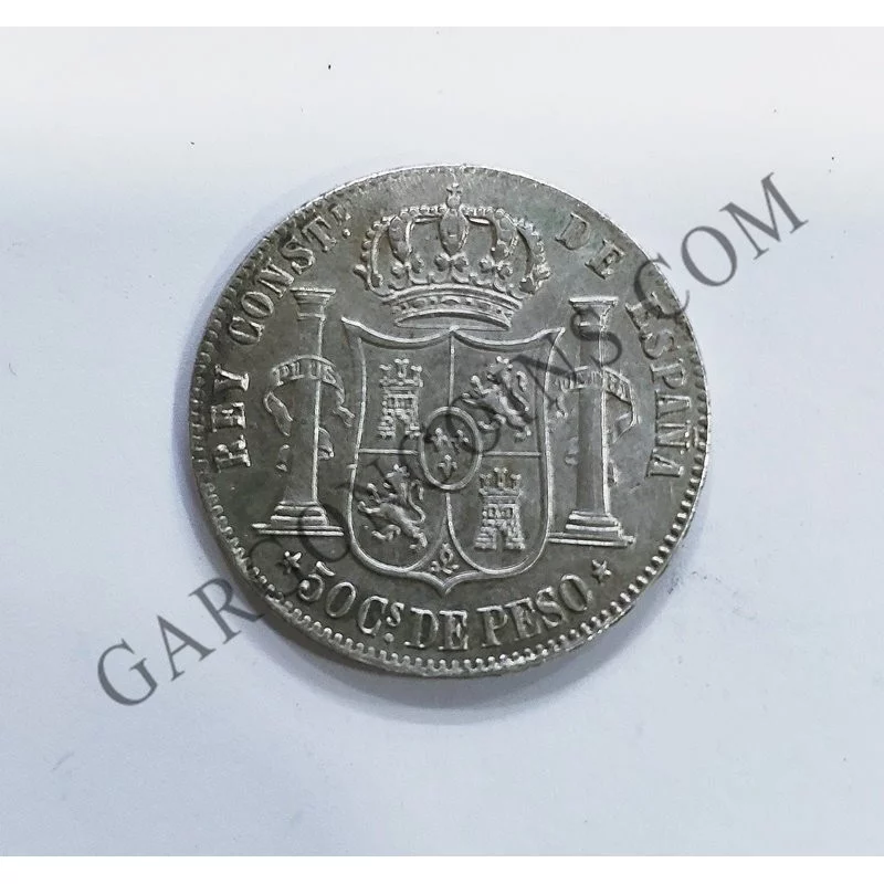 Alfonso XII 50  Centavos de Peso Manila 1885