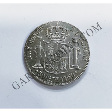 Alfonso XII 50  Centavos de Peso Manila 1885