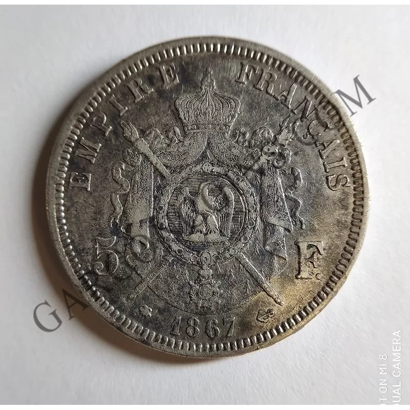 Francia 5 Francos 1867 Paris Segundo Imperio Napoleón III EBC