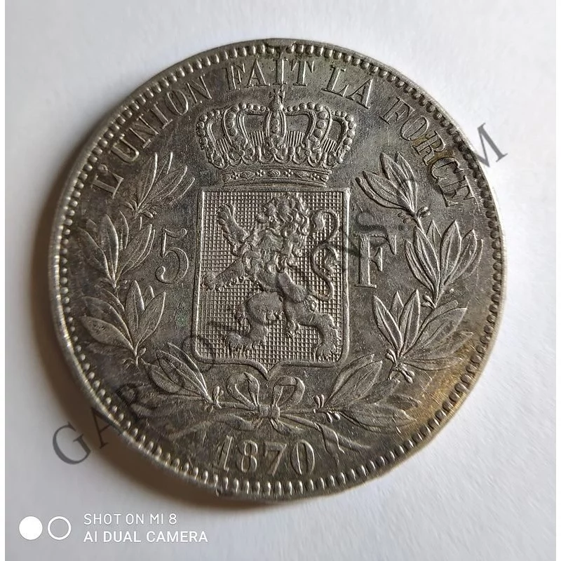 Belgica 5 Francos Leopoldo II 1870 Belgium Belgique EBC