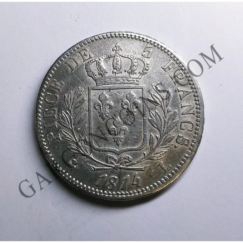 Rarísimos 5 Francos de Luis XVII 1814 de Bayone Busto Habillé EBC France piece de 5 francs