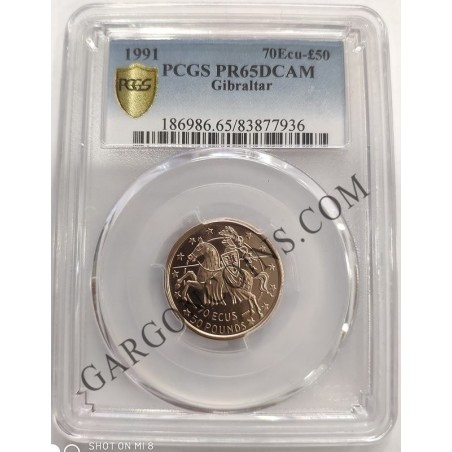 ORO Gibraltar 50 Pounds - 70 ECU de 1991 Gold Certificada PCGS