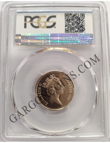 ORO Gibraltar 50 Pounds - 70 ECU de 1991 Gold Certificada PCGS