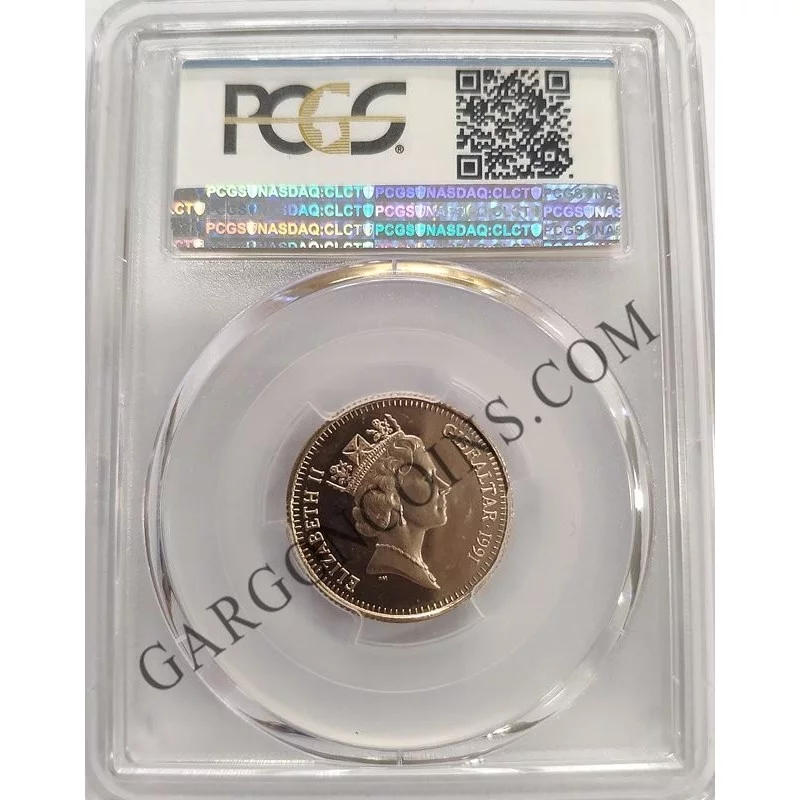ORO Gibraltar 50 Pounds - 70 ECU de 1991 Gold Certificada PCGS