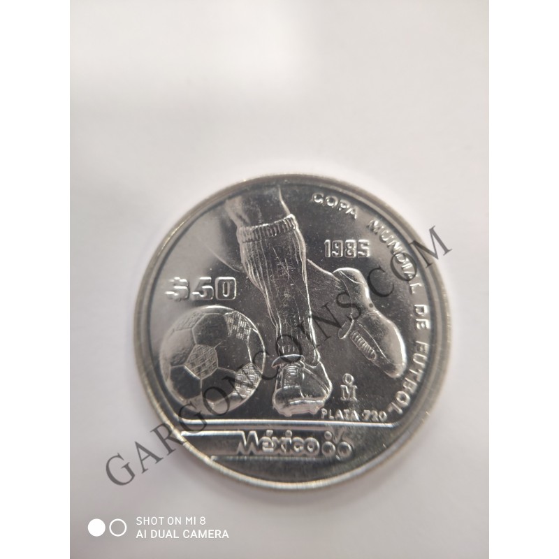 Mexico 50 Pesos 1985 del Mundial de Futbol de 1986 Silver