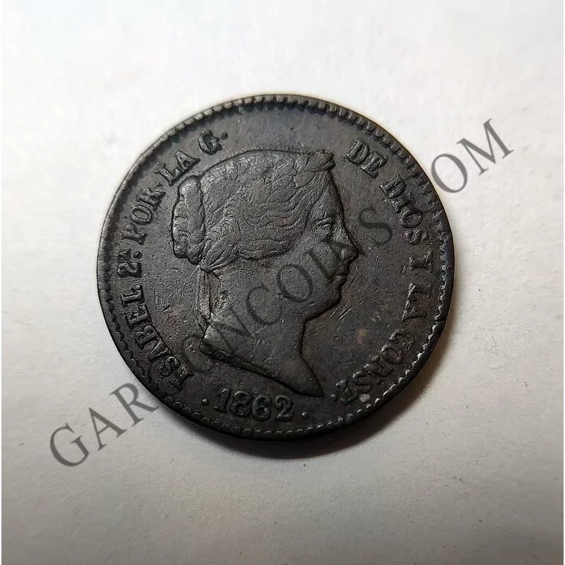 Isabel 2ª  10 céntimos de Real Segovia  1862  BC+